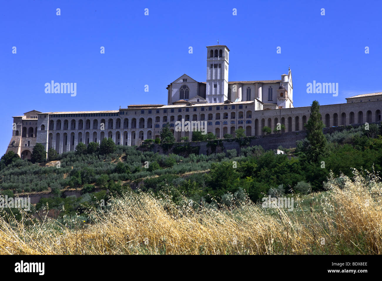 Basilique Saint François à Assise, Monastère et consacrée en 1253, le Village d'Assise, Ombrie, Italie, Europe Banque D'Images