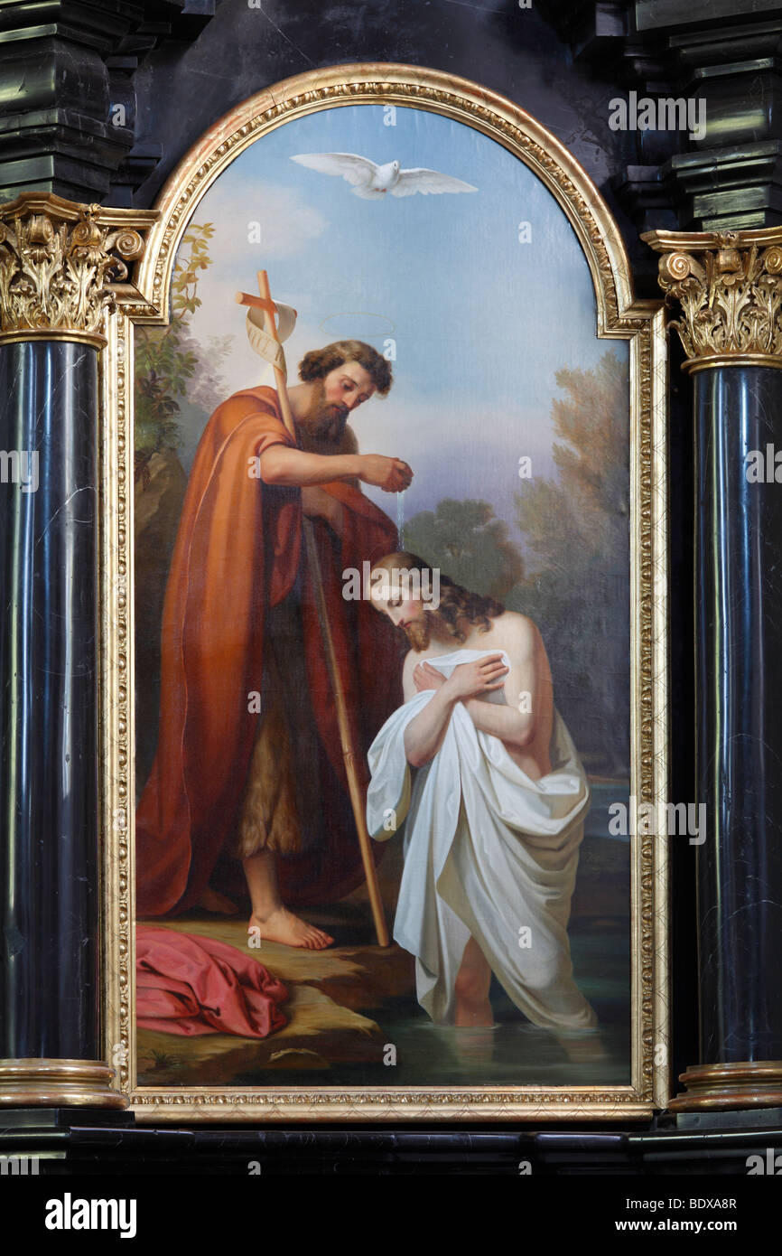 La peinture du Baptême du Christ, l'église paroissiale de Saint-Laurent, Bludenz, Vorarlberg, Autriche, Europe Banque D'Images