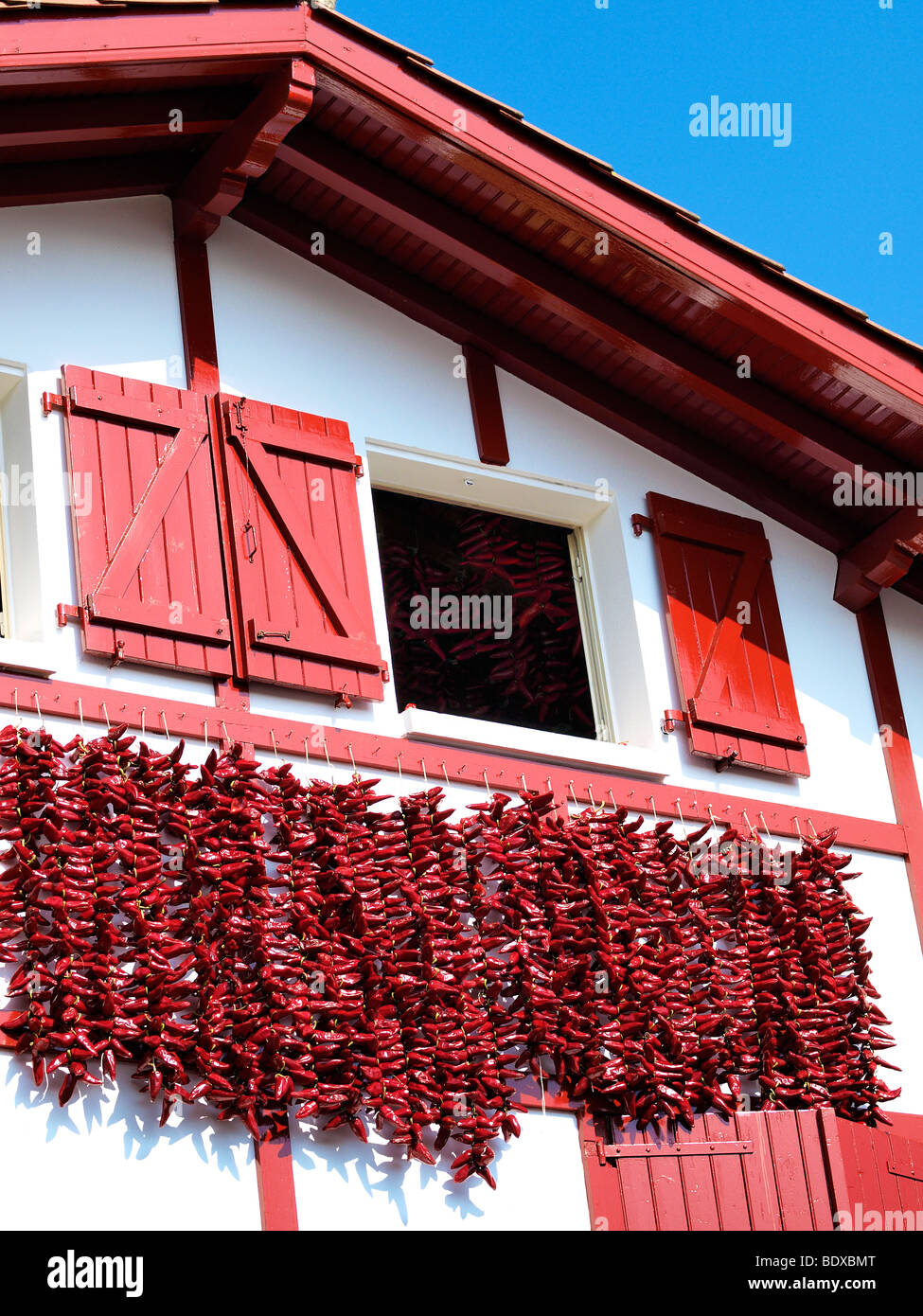 Poivrons rouge d'Espelette, au Pays Basque, France. Banque D'Images