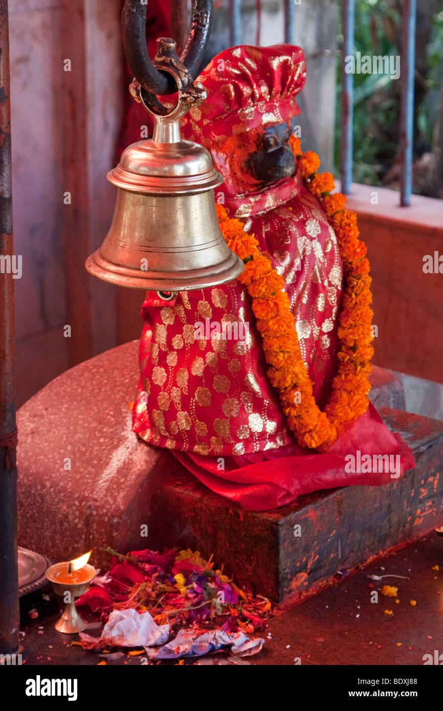 Katmandou, Népal. Dieu hindou Hanuman, le Dieu Singe, dans un quartier de Temple. Banque D'Images