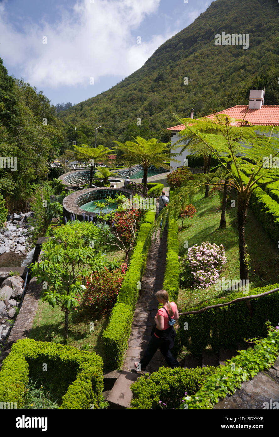 Jardins botaniques à la trutticulture dans Ribeiro Frio, à Madère. Banque D'Images