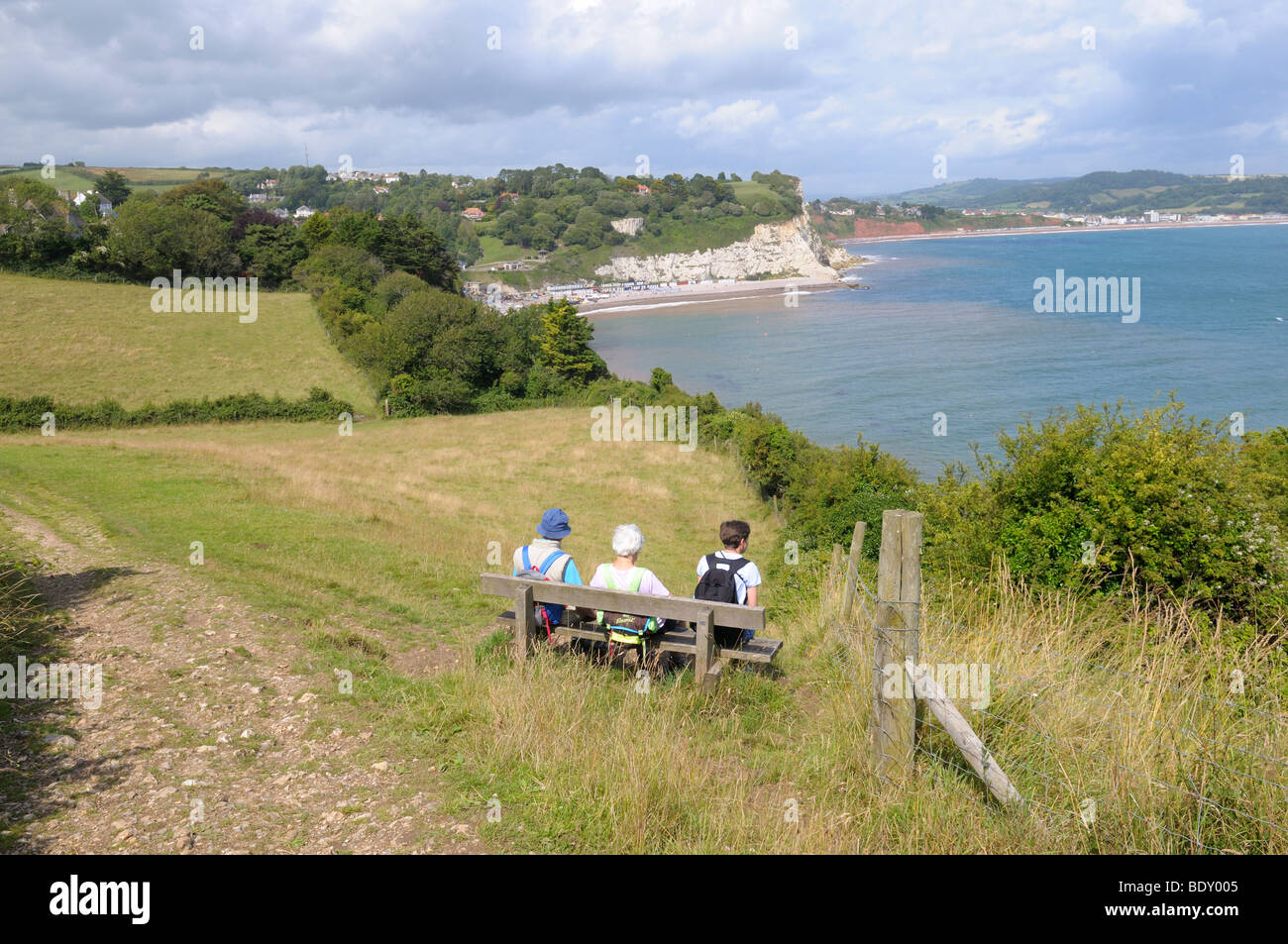 Marchettes pour admirer la vue de la bière et Seaton sur le South West Coast Path, Devon, Angleterre Banque D'Images