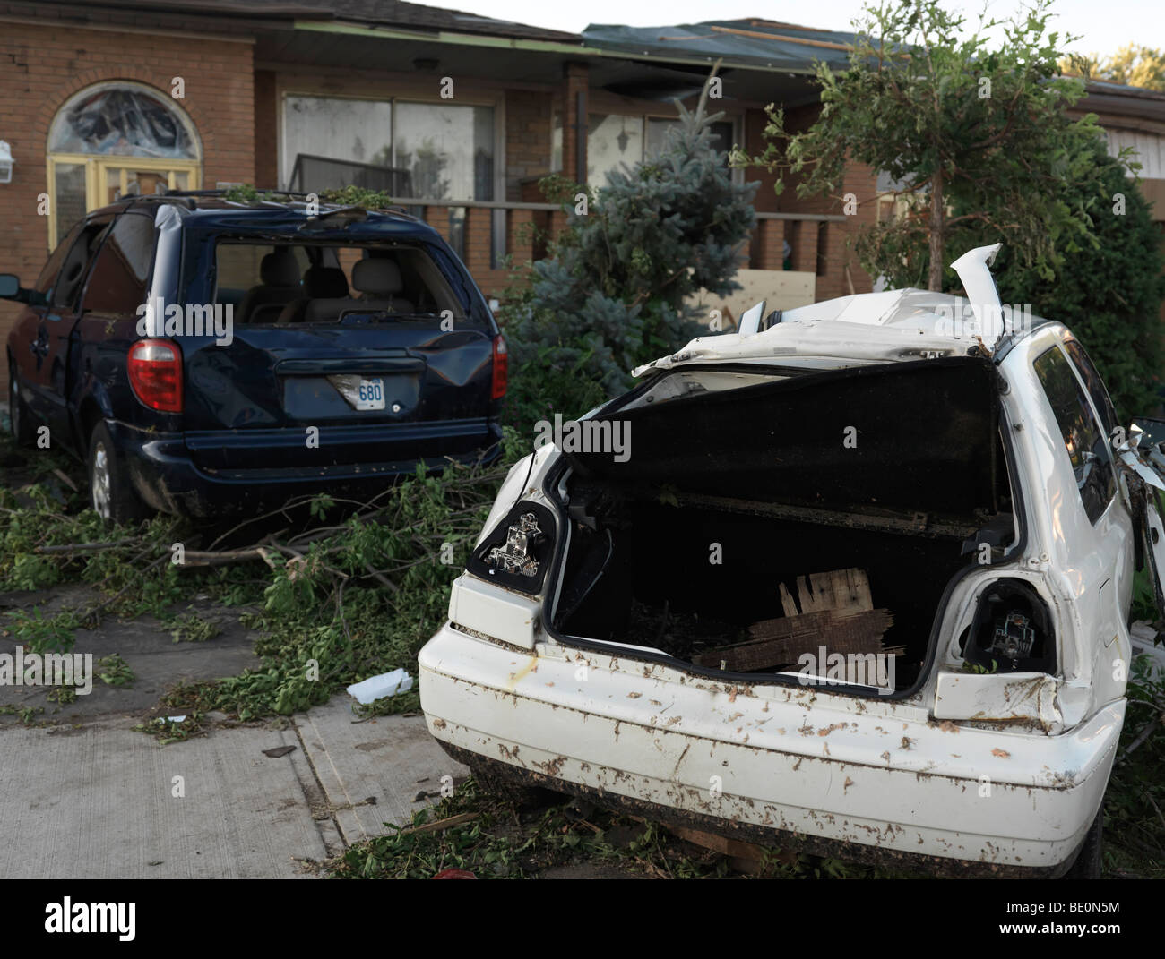 Propriété endommagée par une tornade Banque D'Images