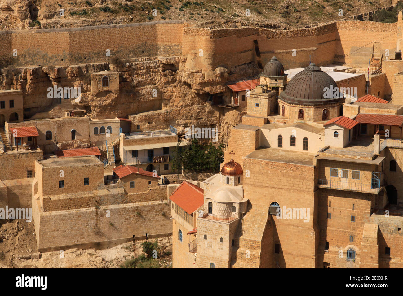 Désert de Judée, Monastère grec-orthodoxe Mar Saba sur la pente de l'Oued Cédron Banque D'Images