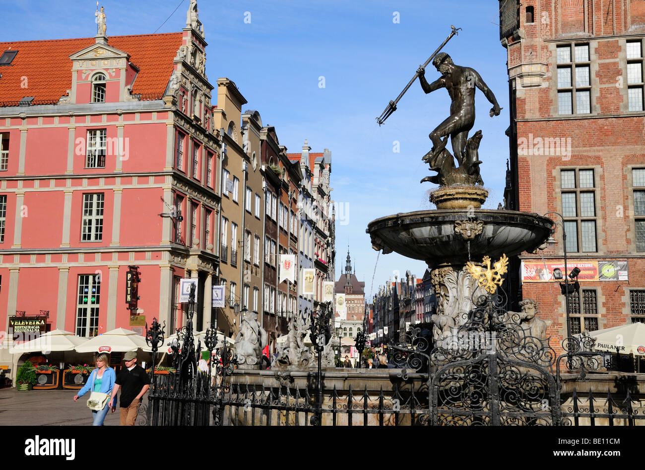 Fontaine de Neptune, Long Marché, Gdansk, Pologne Banque D'Images