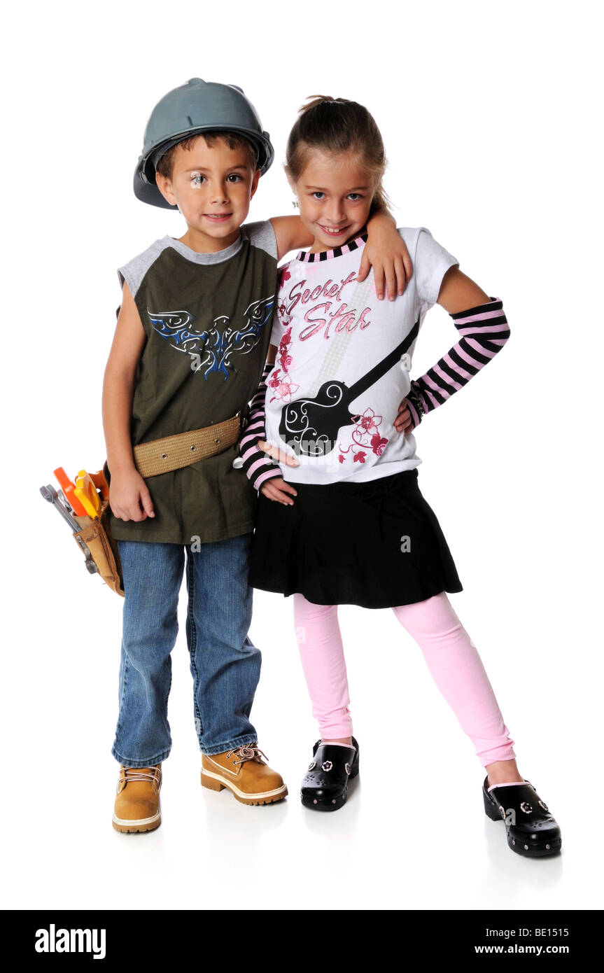 Garçon vêtu comme travailleur de la construction et qu'une étoile Banque D'Images