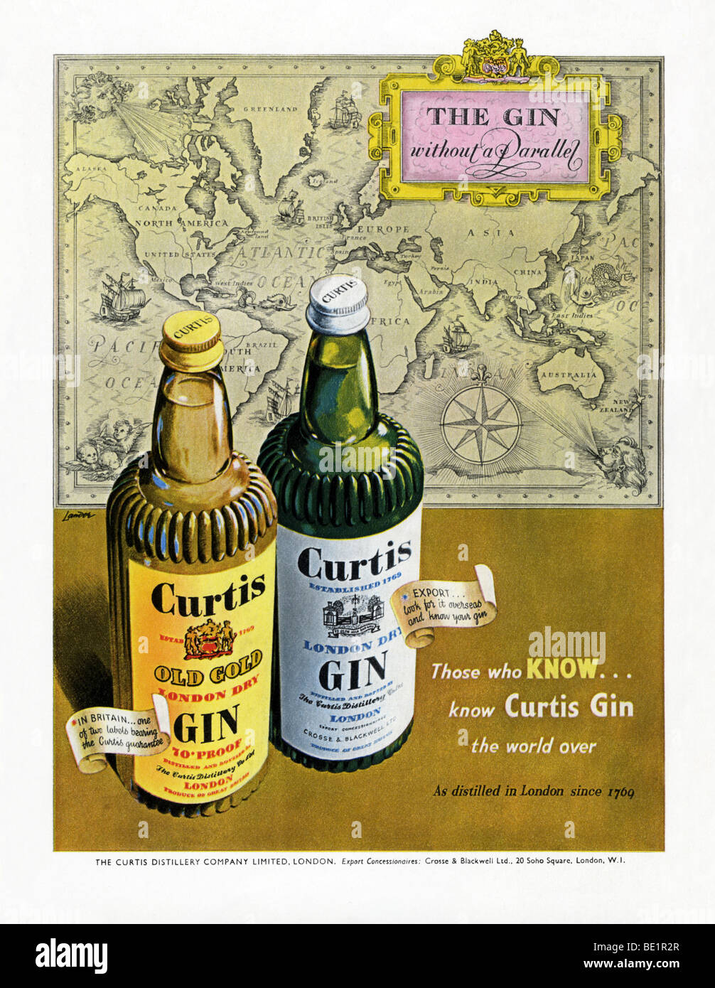 1951 Publicité pour Curtis London Dry Gin Banque D'Images