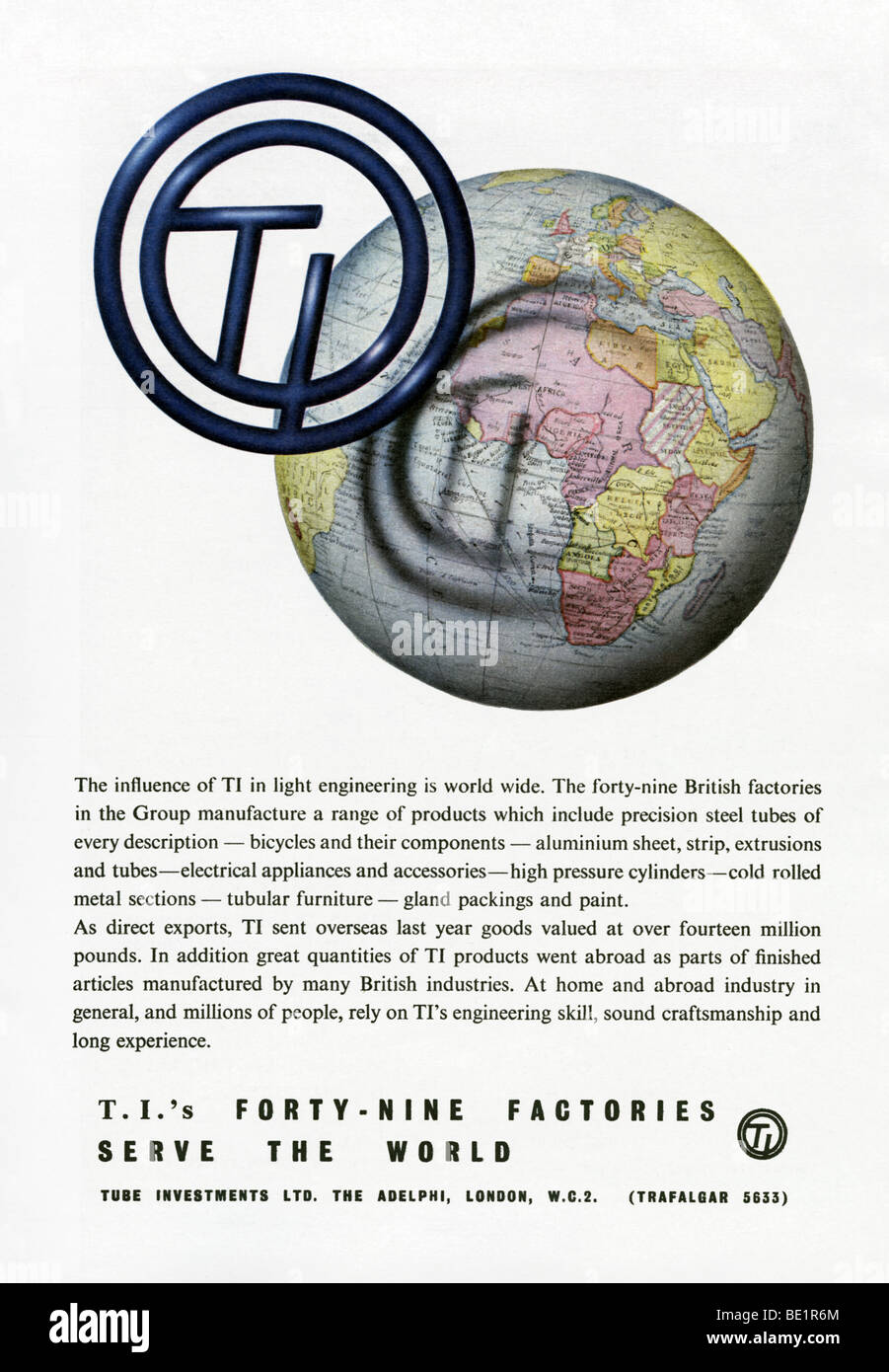 Publicité de 1951 pour les investissements TI (Tube) Banque D'Images