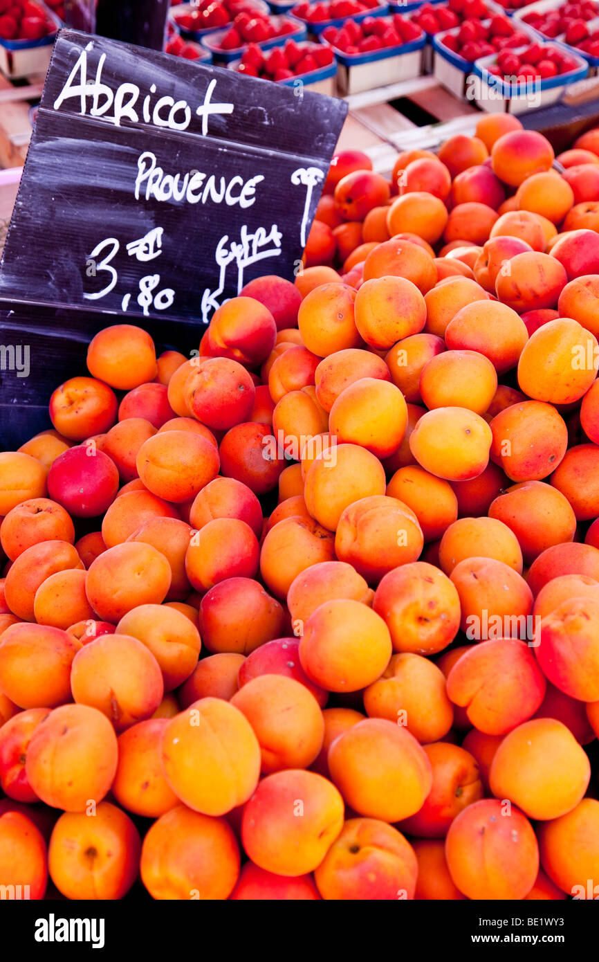 Abricots à la vente au marché de Saint Rémy de Provence France Banque D'Images