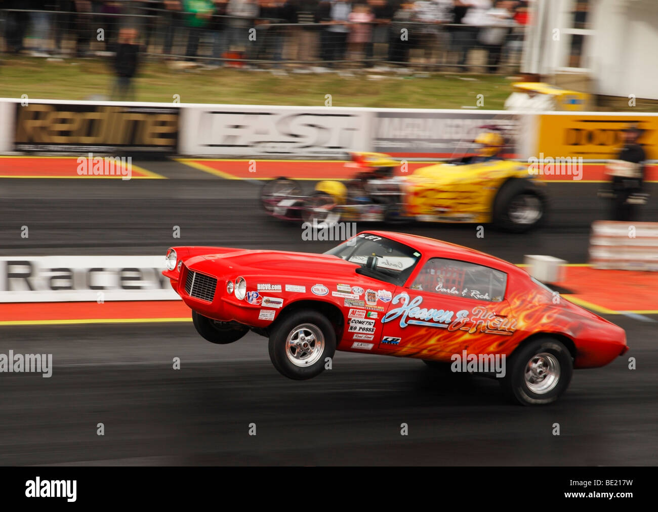 Pro ET Dragster conduit par Carla Pittau. Santa Pod Raceway, England, UK. Banque D'Images