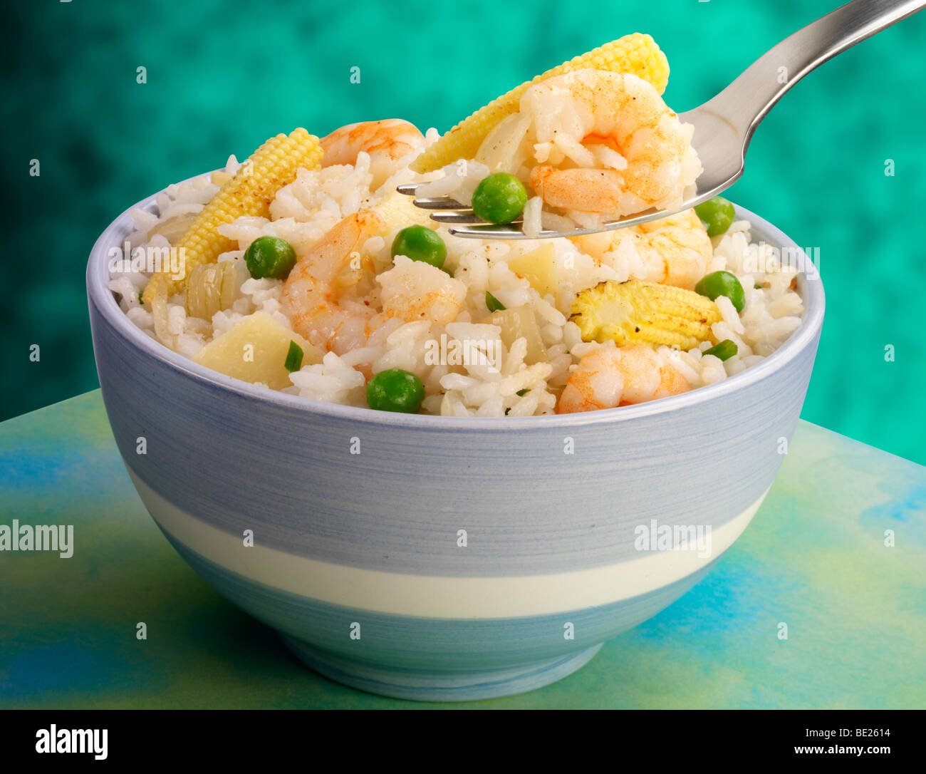 Riz frit aux crevettes Banque D'Images