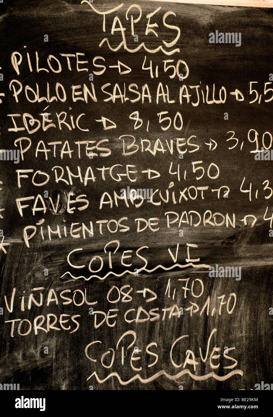 MENU DE SÉLECTION DE TAPAS ESPAGNOLES Banque D'Images