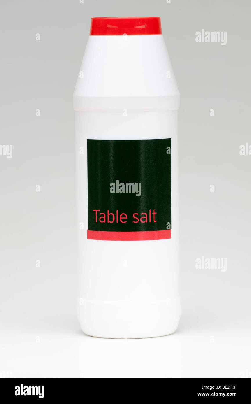 Conteneur en plastique blanc de "sel de table" Banque D'Images