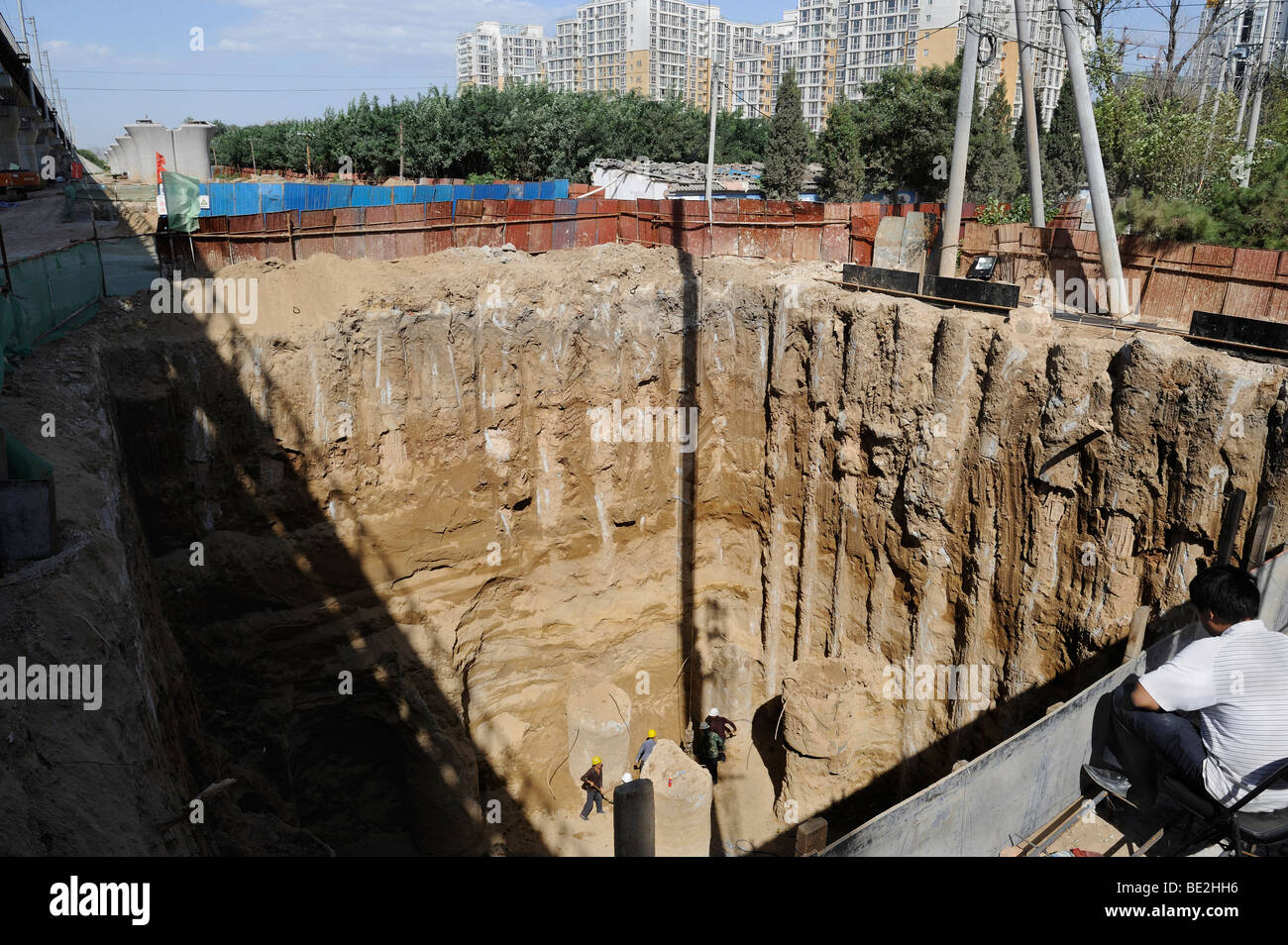 Site de construction de chemins de fer à grande vitesse Beijing-Shanghai à Beijing, Chine. 11-Sep-2009 Banque D'Images
