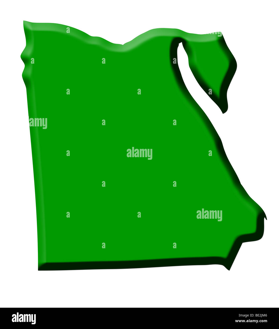 La carte verte du pays d'egypte en 3d, isolé sur fond blanc. Banque D'Images