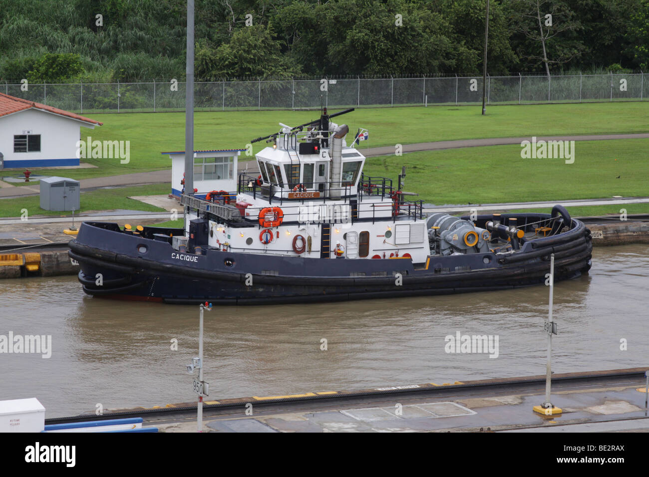 Opérations de la Canal de Panama à l'Ecluse de Miraflores. Banque D'Images