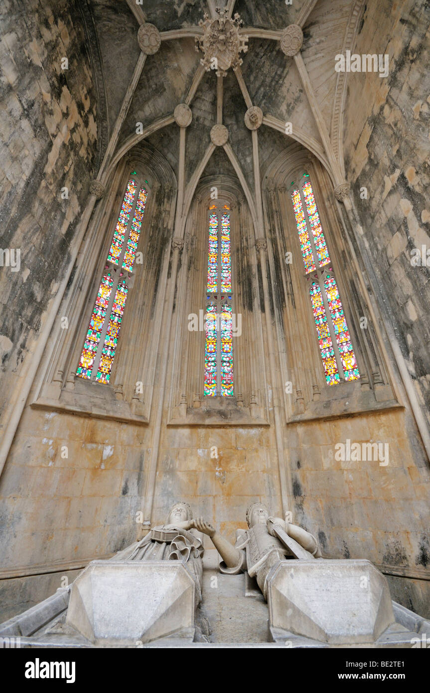 Chapelle de grave le roi Édouard Ier, 1391-1438, et de la Reine Philippa de Lancastre, 1360-1415, dans les chapelles inachevées, Capelas Imperf Banque D'Images