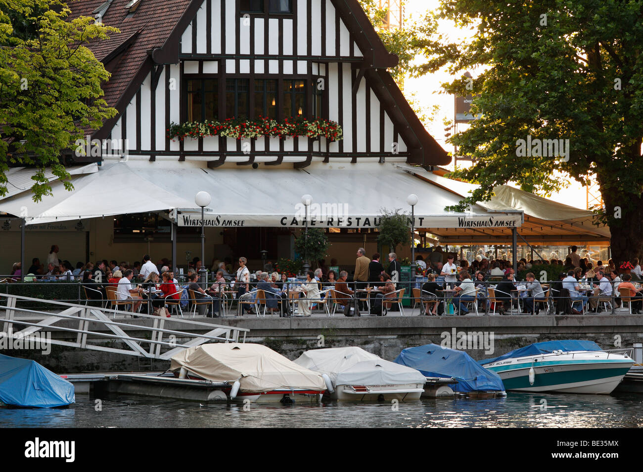 'Wirtshaus am See' restaurant, marina, le lac de Constance de Bregenz, Vorarlberg, Autriche, Europe Banque D'Images
