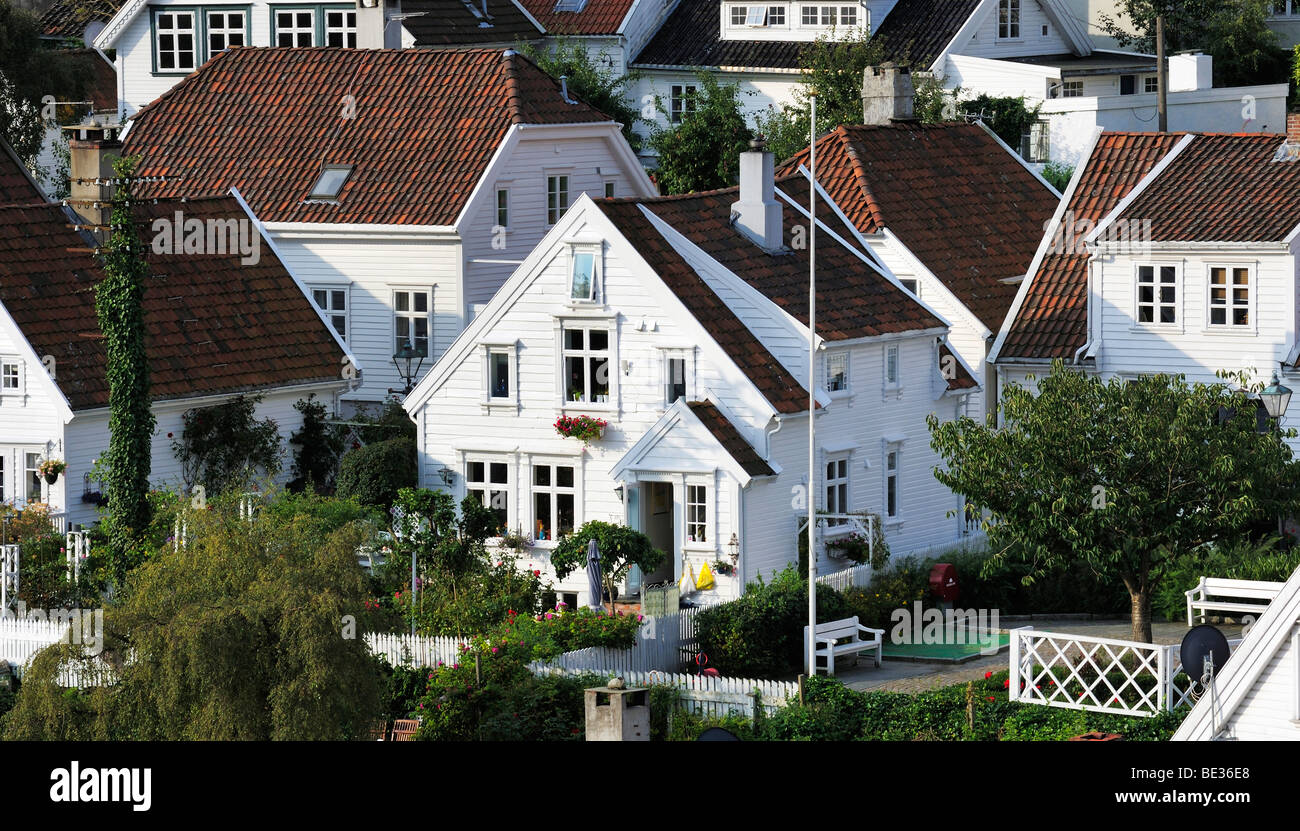 Maisons en bois blanc traditionnel dans le vieux quartier de Stavanger, Stavanger, Norvège, Scandinavie, dans le Nord de l'Europe Banque D'Images