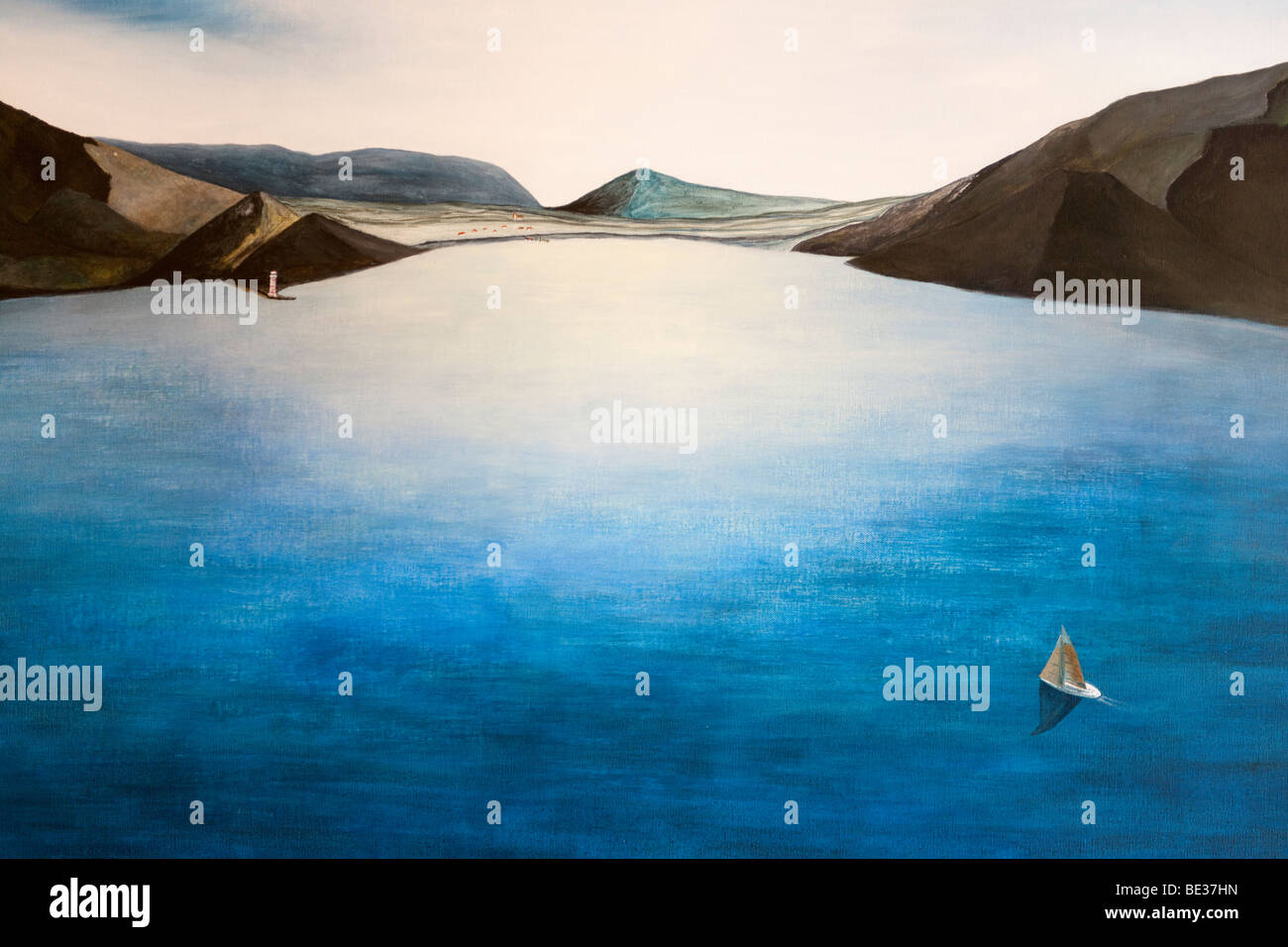 Voilier prenant cours à un phare, acrylique photo, artist Gerhard Kraus, Kriftel, Germany Banque D'Images