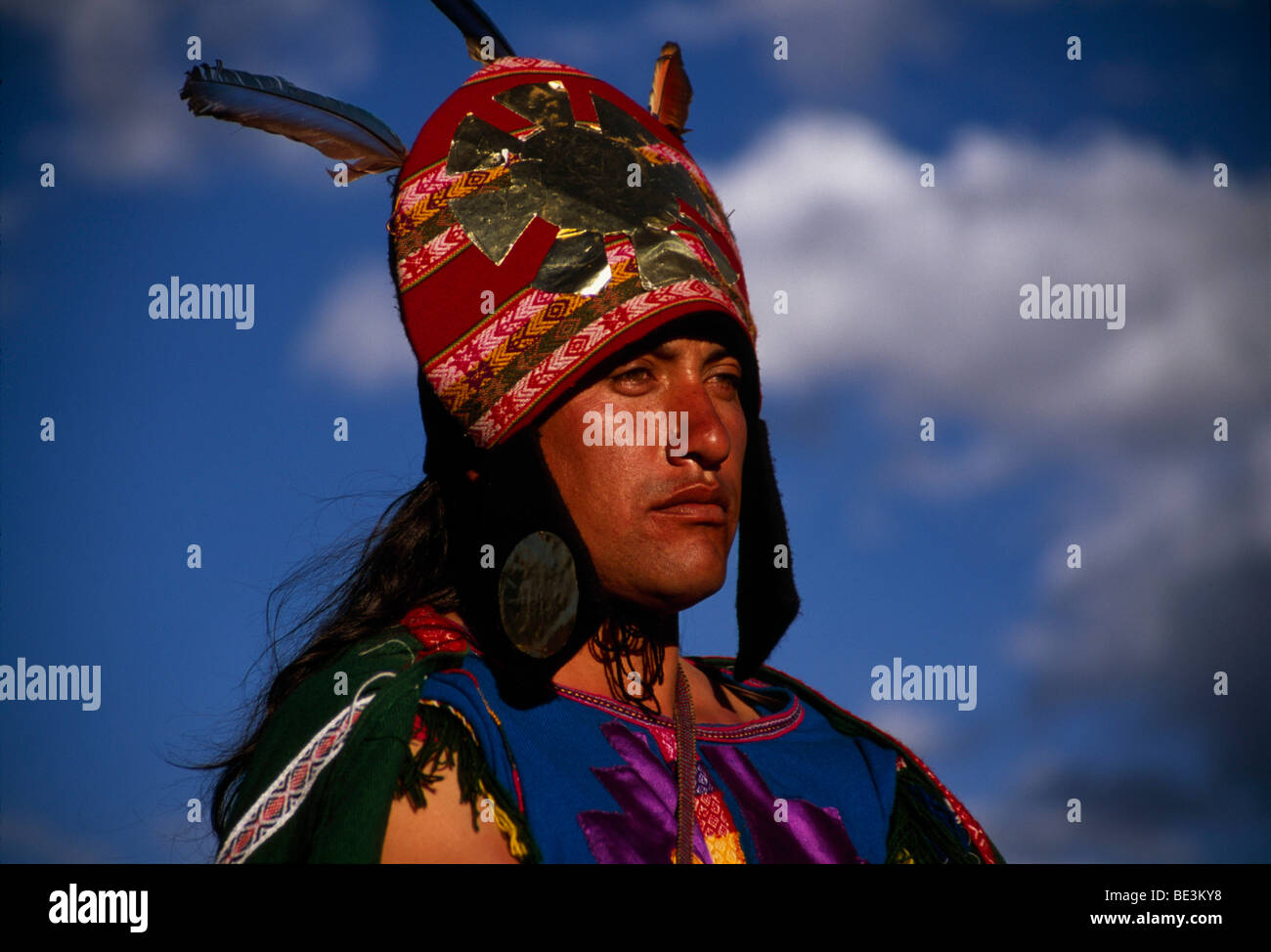 Inka guerrier, Festival d'Inti Raymi, Cuzco, Pérou, Amérique du Sud Banque D'Images