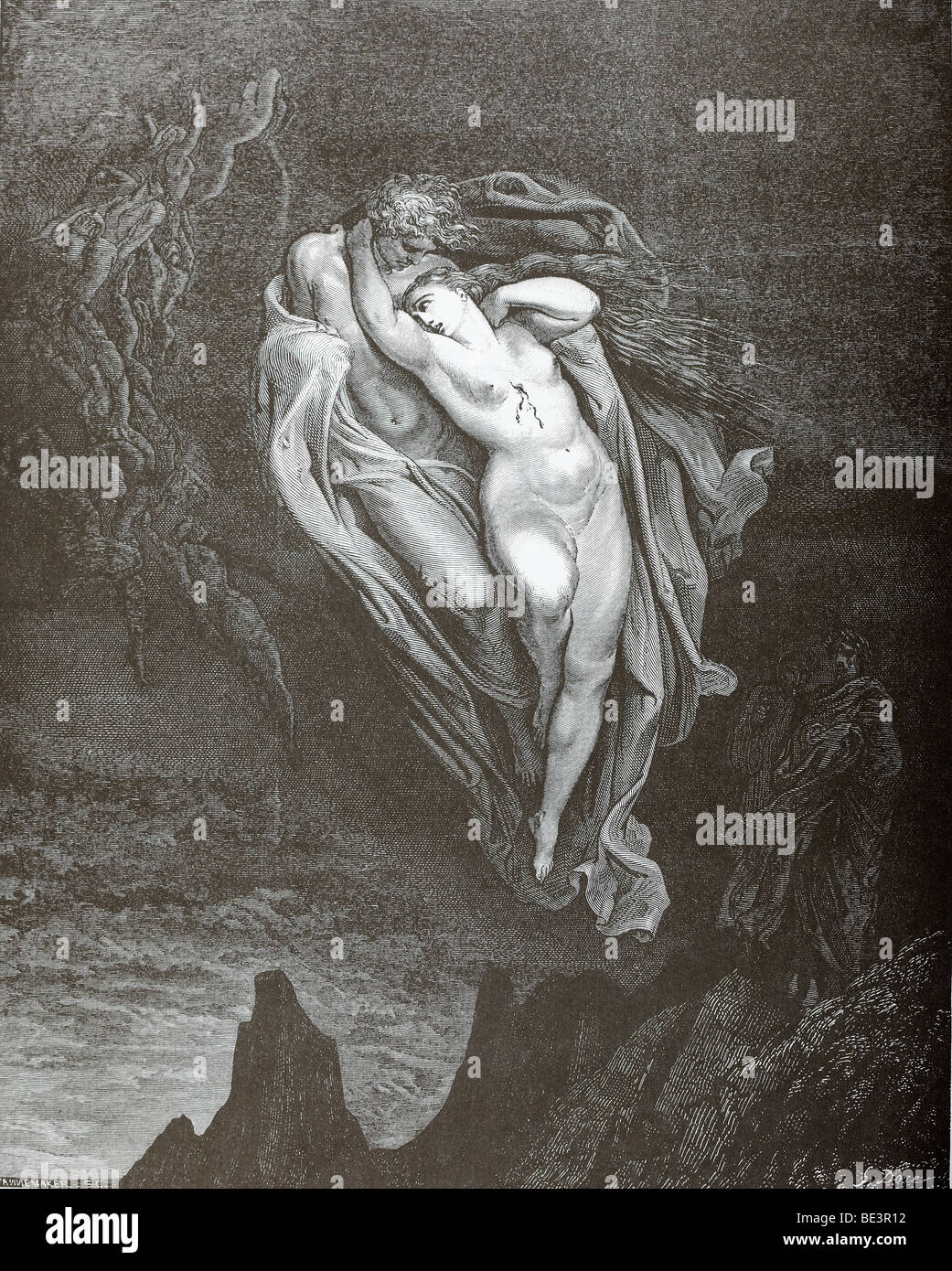 L'illustration de Gustave Dore 'Paolo et Francesca' de la Divine Comédie de Dante Banque D'Images