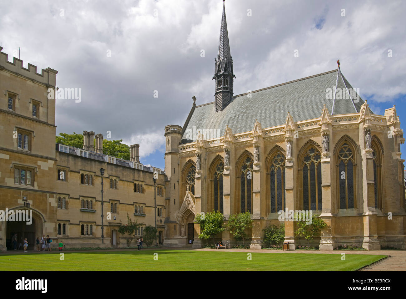 L'Université d'Oxford, l'Exeter College Gardens et de l'église, Cotswolds, en Angleterre, Banque D'Images