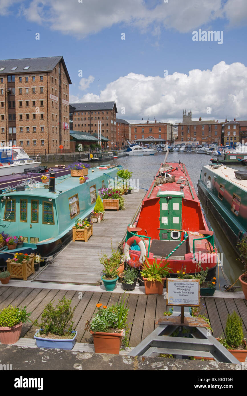 Gloucester Docks, péniches, la rénovation urbaine, Gloucestershire, Cotswolds, en Angleterre, juillet 2009 Banque D'Images