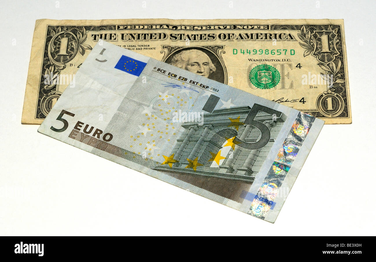 Euro et Dollar des États-Unis Billets de banque. Banque D'Images