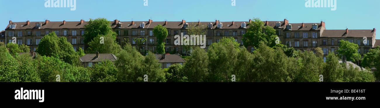 Photographie panoramique du tenement maisons sur secteur sud de Glasgow, Ecosse Banque D'Images