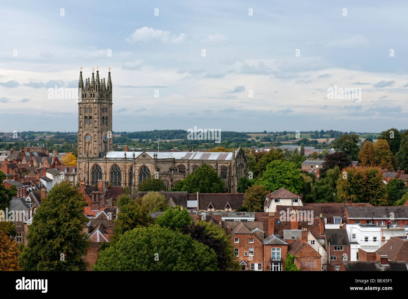Vue sur Warwick depuis le plus haut donjon de Warwick Castle Banque D'Images