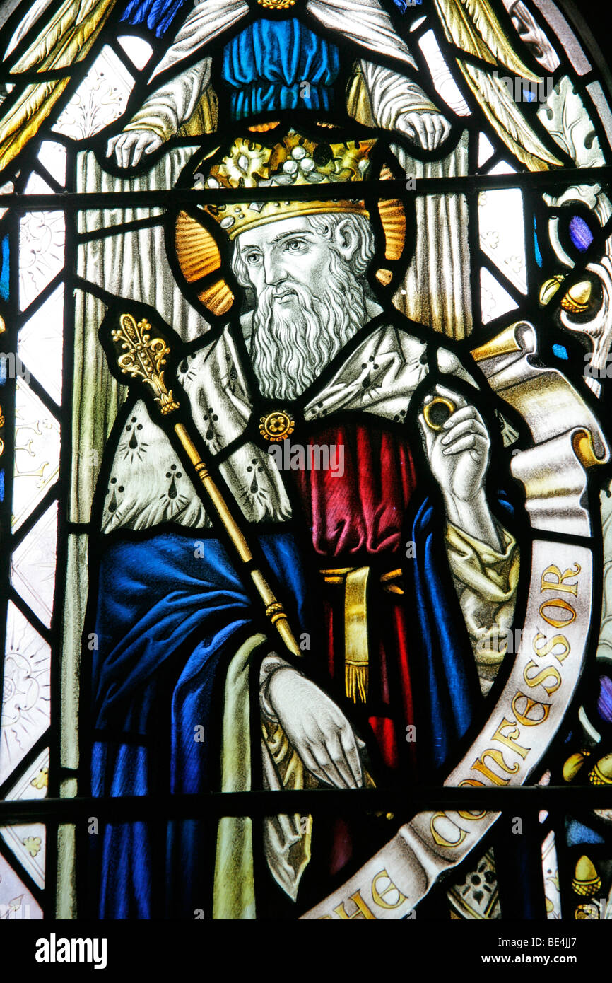 Un vitrail représentant saint Édouard le Confesseur, All Saints Harmston, Lincolnshire Banque D'Images
