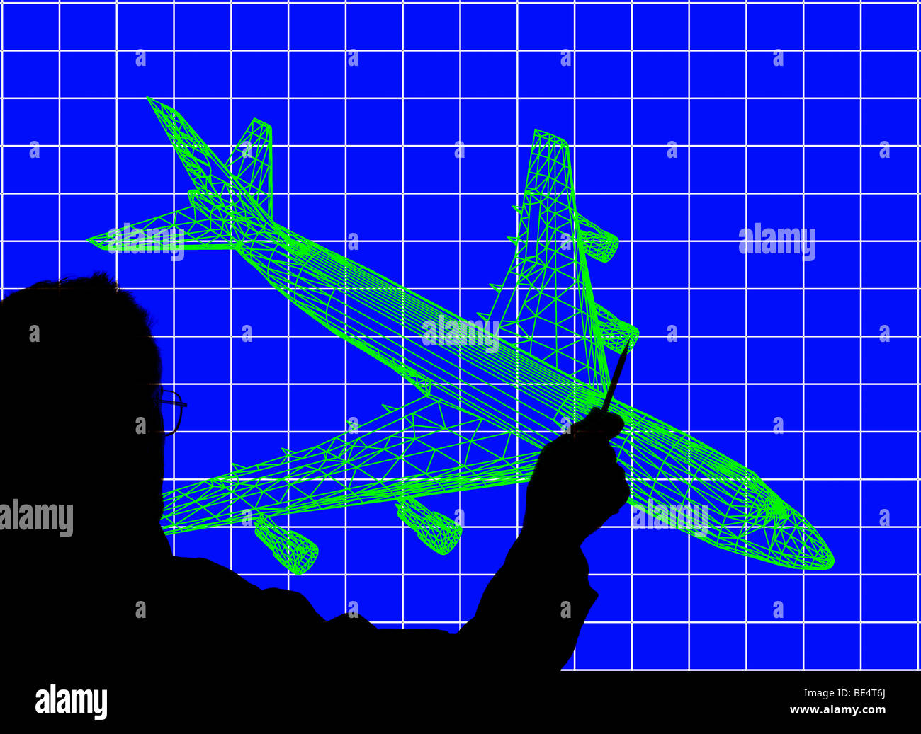 Ingénieur en aéronautique l'étude du châssis 3Dwire projection d'un jet commercial Banque D'Images