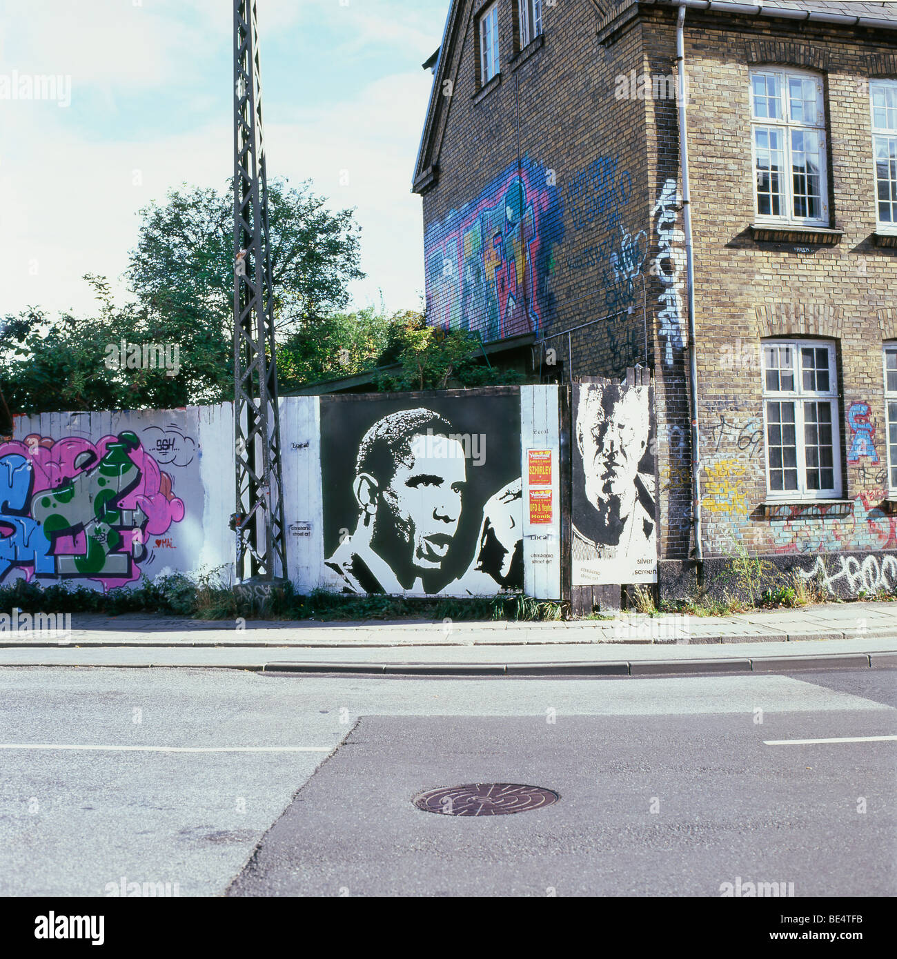 Christiania street art murale sur le panneau publicitaire Barack Obama affiche en 2009 à Copenhague au Danemark l'Europe de l'UE. KATHY DEWITT Banque D'Images