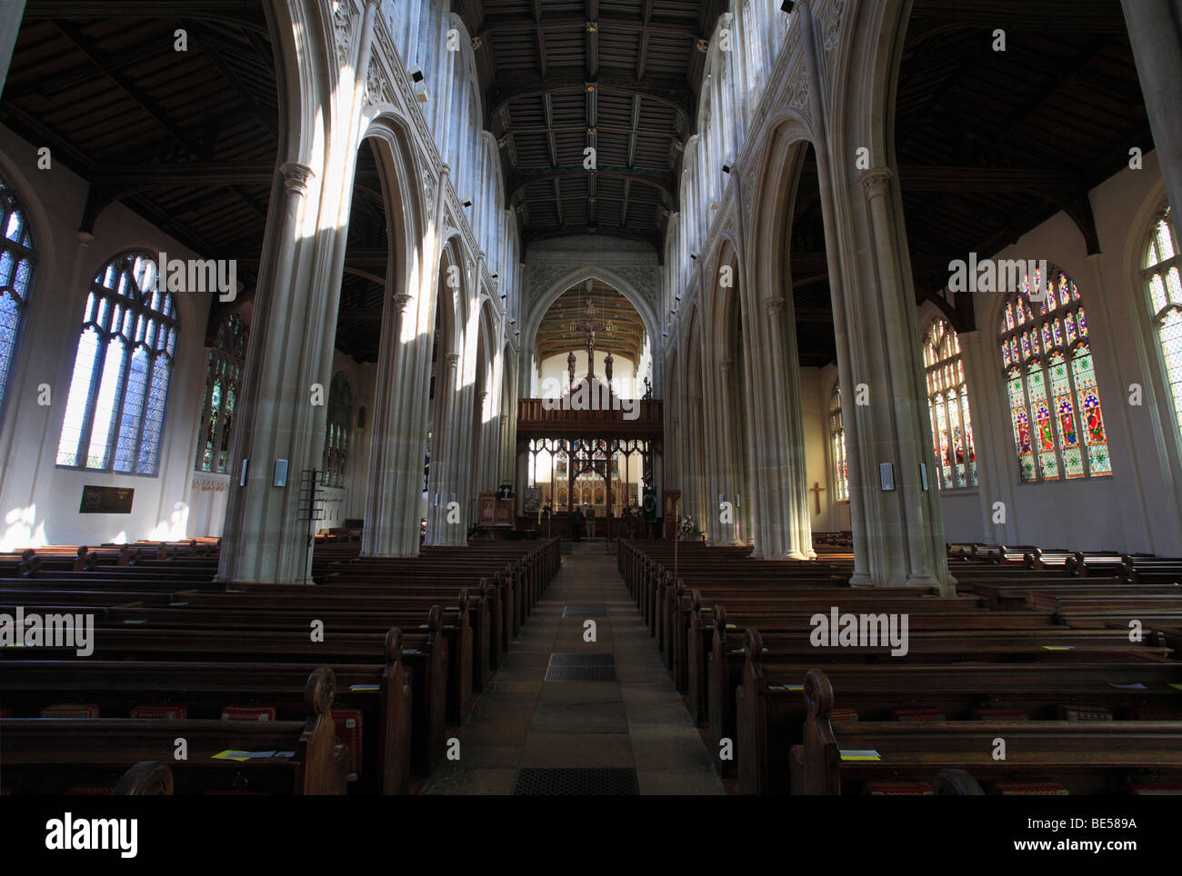 L'intérieur de l'église Saint Mary's, Saffron Walden, Essex, Angleterre. Banque D'Images