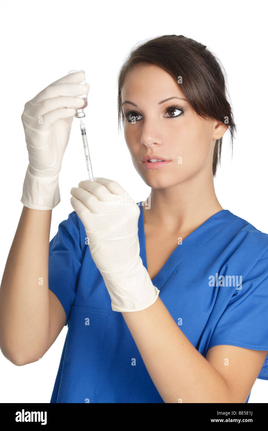 Beau portrait / Infirmière avec seringue hypodermique qui se remplit avec  les vaccins Photo Stock - Alamy