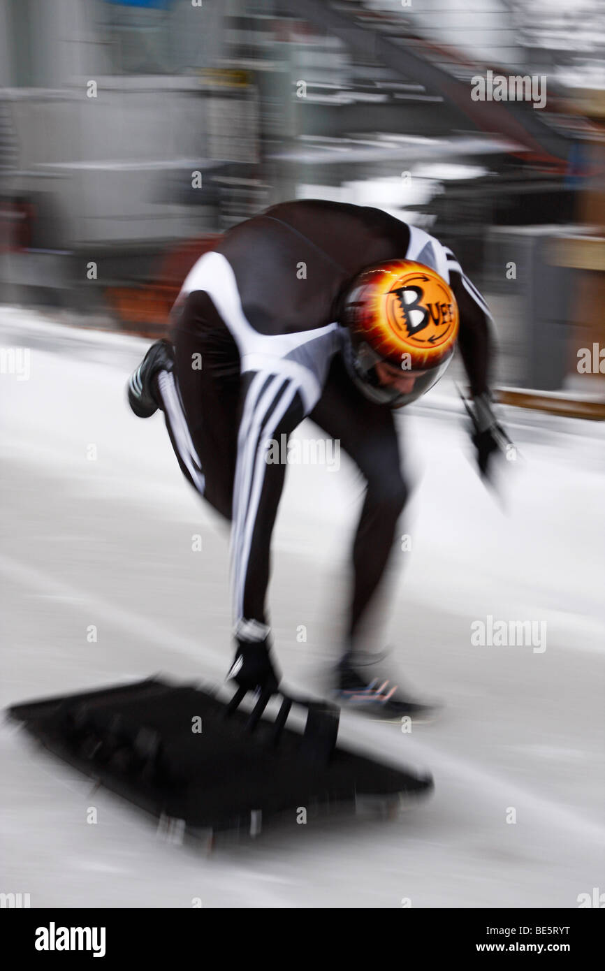 Squelette de début, les hommes, la Coupe du Monde de Winterberg, saison 2008/2009, Sauerland, Nordrhein-Westfalen, Germany, Europe Banque D'Images