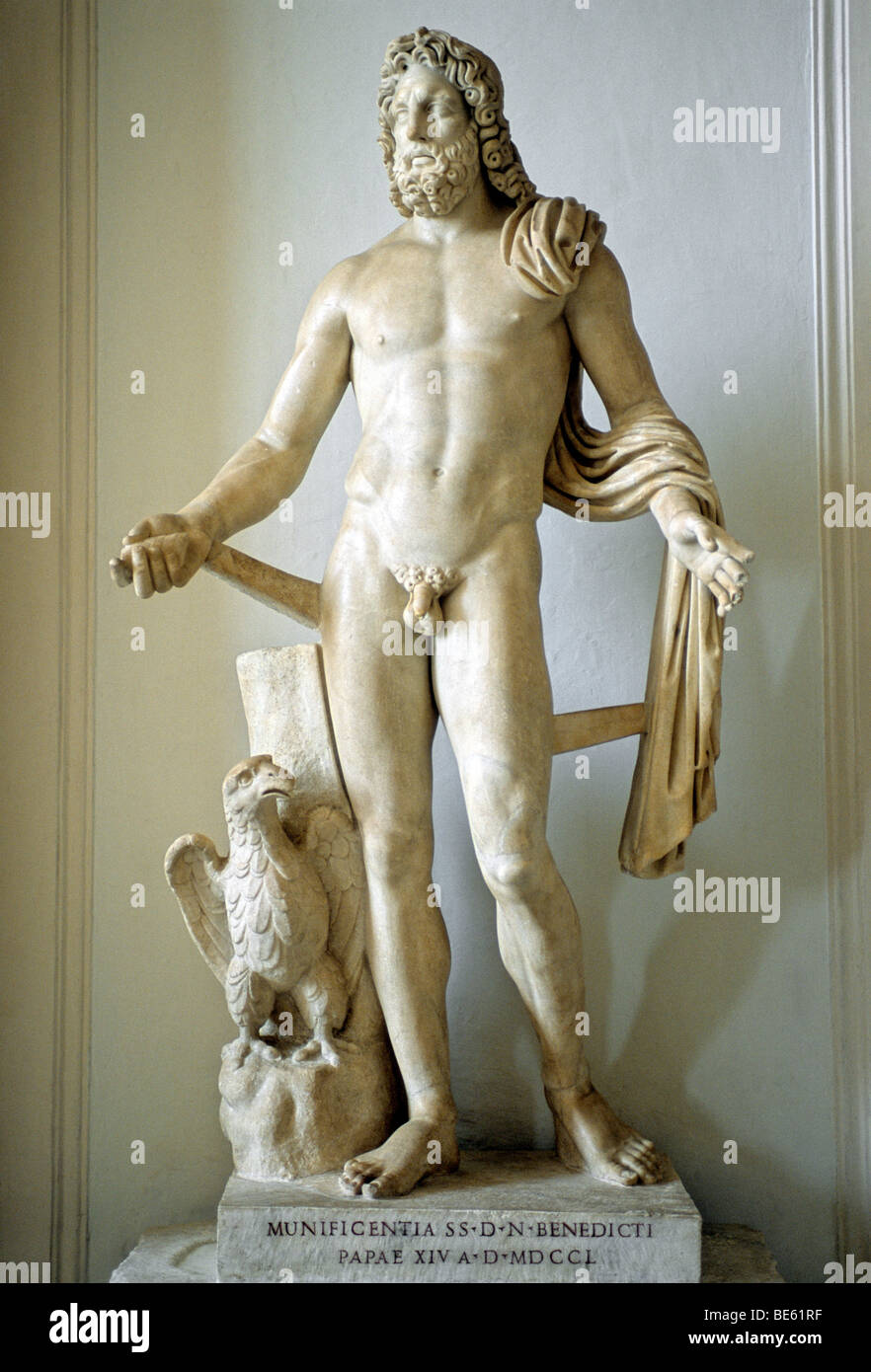 Statue de marbre ancien dieu Zeus Olympique, galerie, Musées du Capitole, le Palazzo Nuovo, colline du Capitole, Rome, Latium, Italie, Eur Banque D'Images