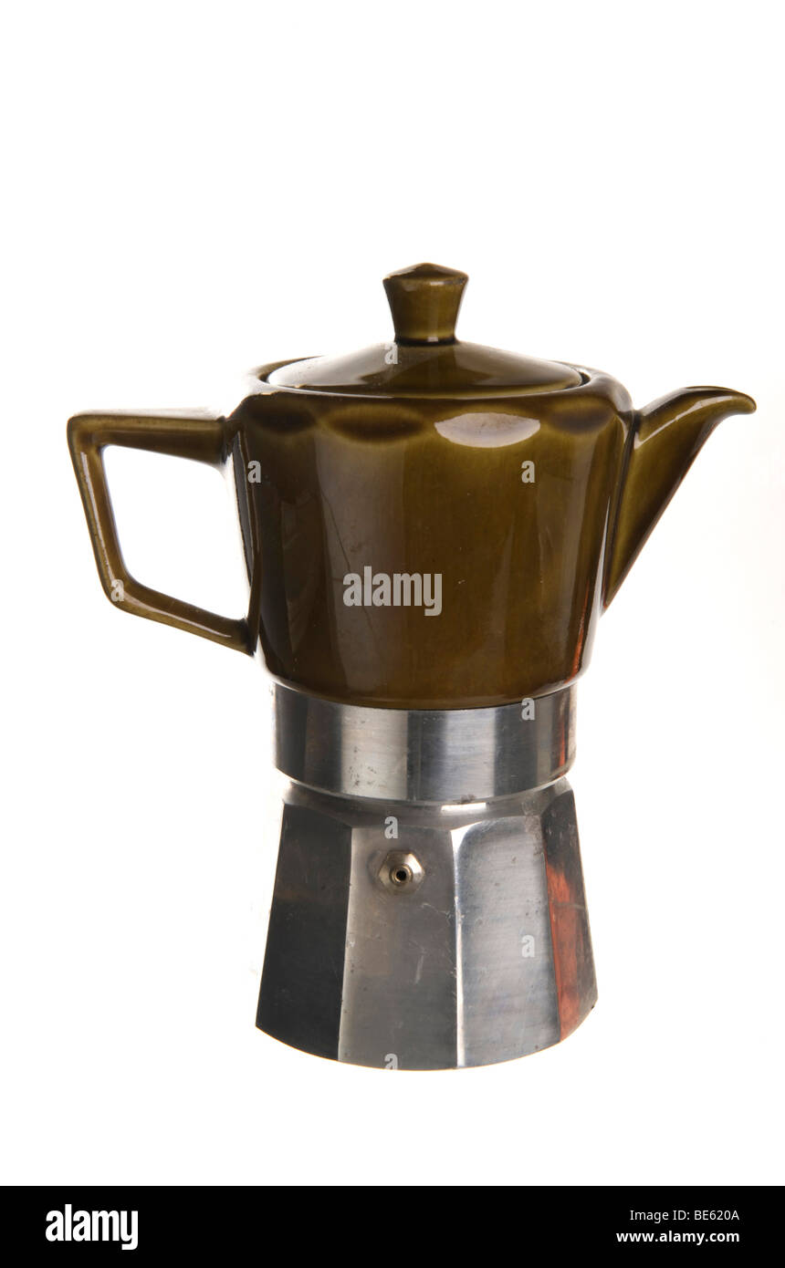 Espresso italien ancien pot pour la cuisinière, l'aluminium et de céramique  vert Photo Stock - Alamy