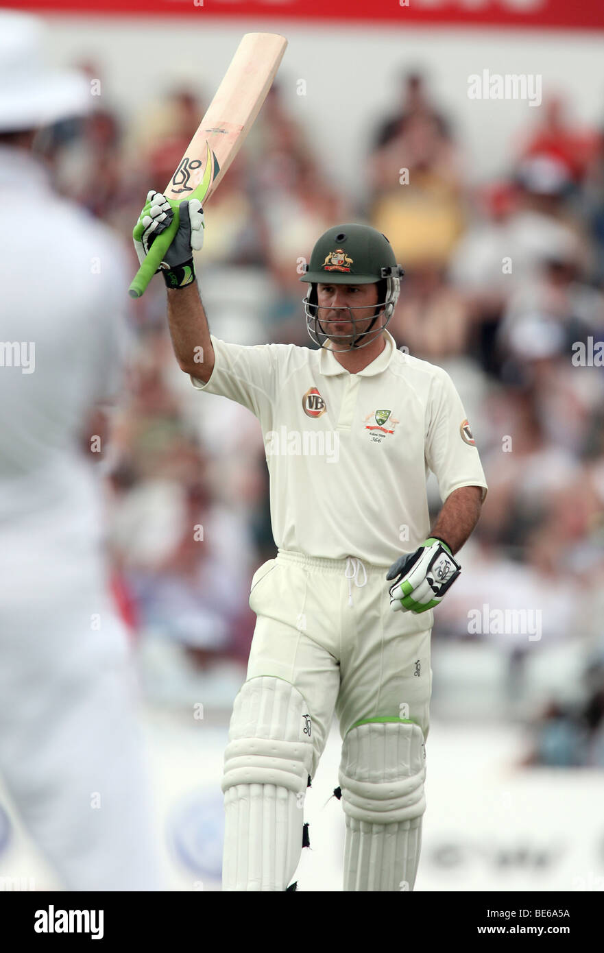 RICKY PONTING ENCOCHES 50 RU 4TH ASHES TEST MATCH ANGLETERRE LEEDS HEADINGLEY 07 Août 2009 Banque D'Images