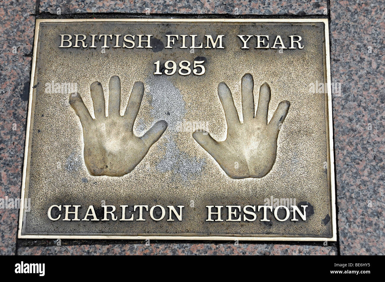 Charlton Heston, palmaires, Leicester Square, Londres, Angleterre, Royaume-Uni, Europe Banque D'Images