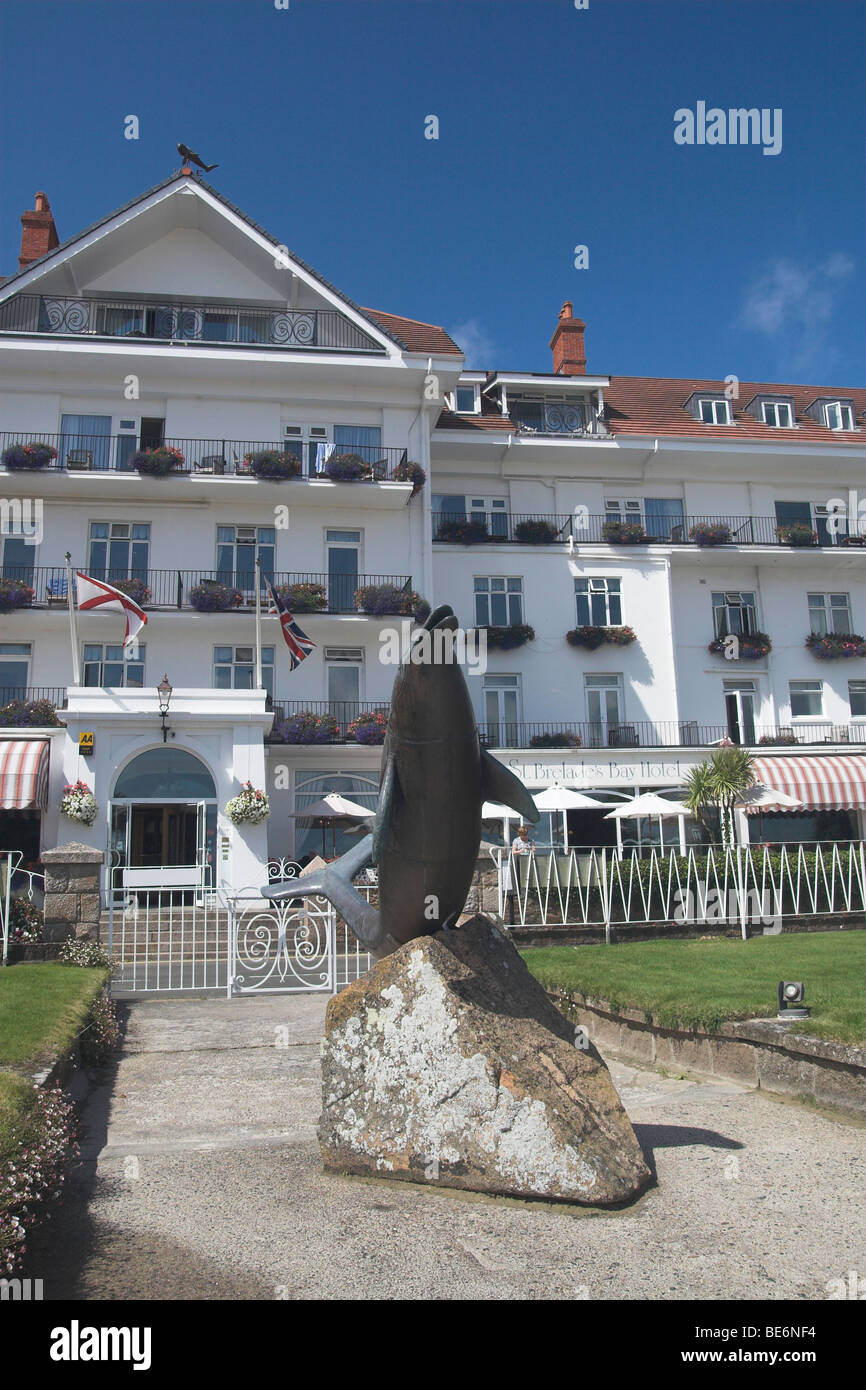 Statue de St Brelades, Dolphin Bay, Jersey Banque D'Images