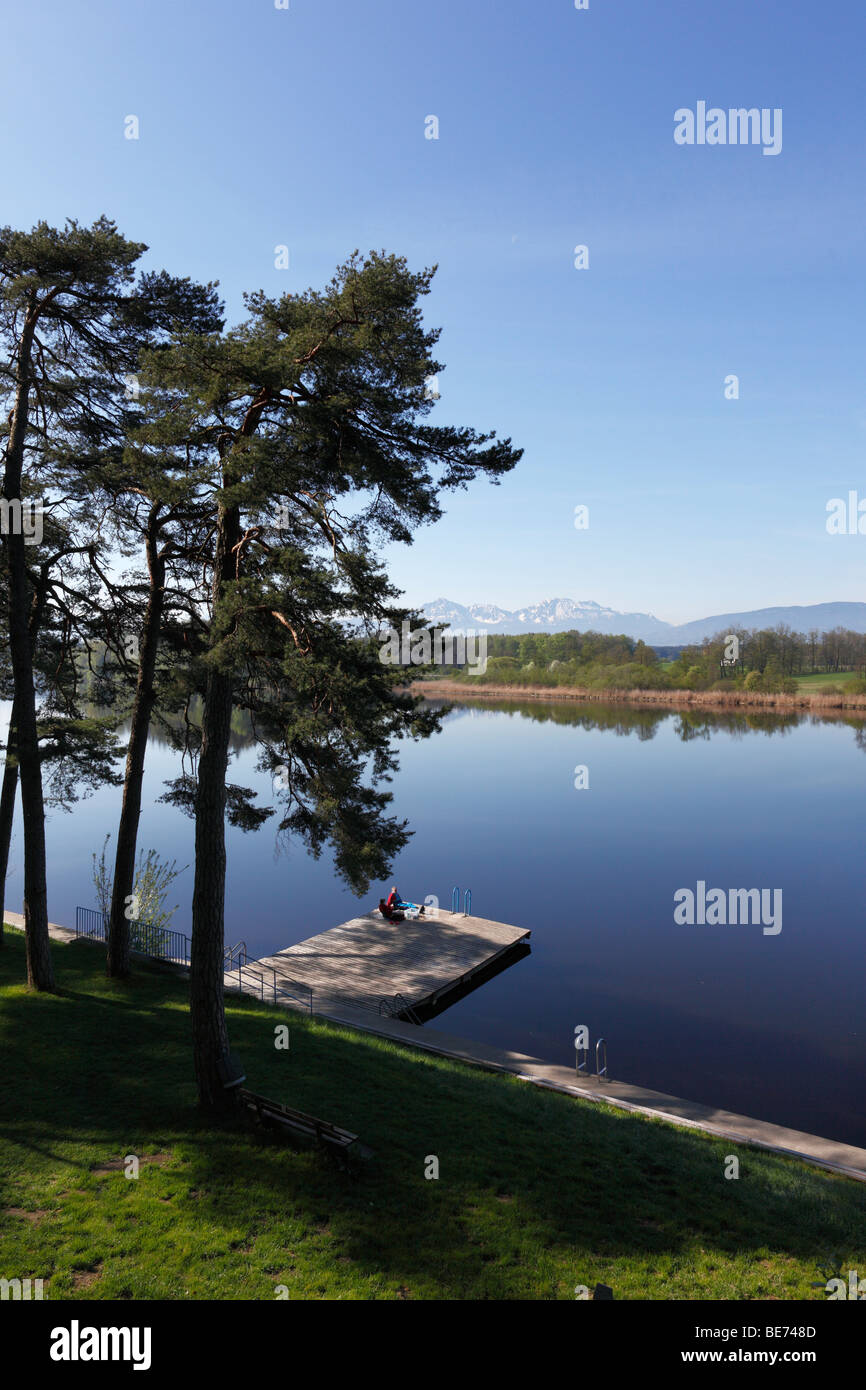 Abtsee Abtsdorfer Lake, près de Laufen, Rupertiwinkel, Upper Bavaria, Germany, Europe Banque D'Images