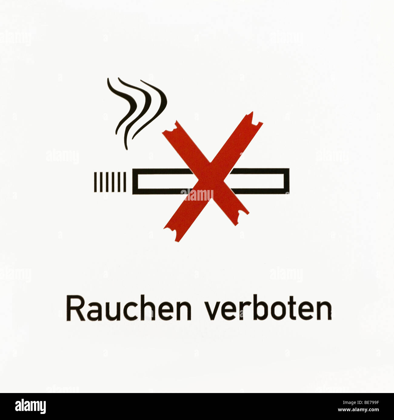 Signe, Rauchen verboten, Allemand pour l'usage du tabac est interdit, avec pictogramme Banque D'Images