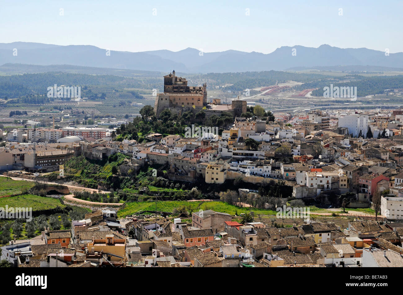 Cityscape, château, hill, Caravaca de la Cruz, ville sacrée, Murcia, Espagne, Europe Banque D'Images