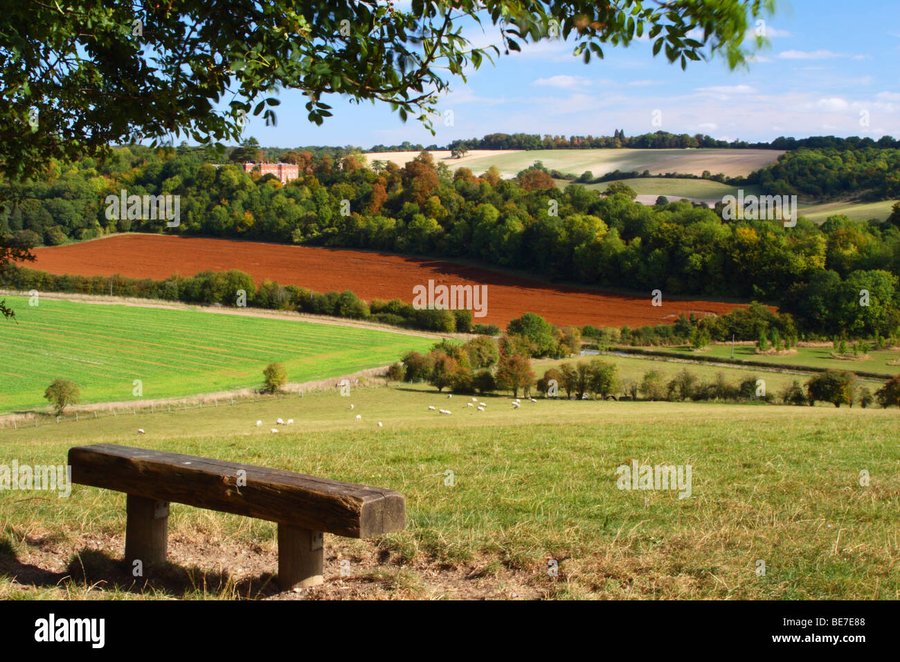 Vue sur Vallée Hughenden Hughenden Manor avec au loin. High Wycombe, Buckinghamshire, Royaume-Uni. Banque D'Images
