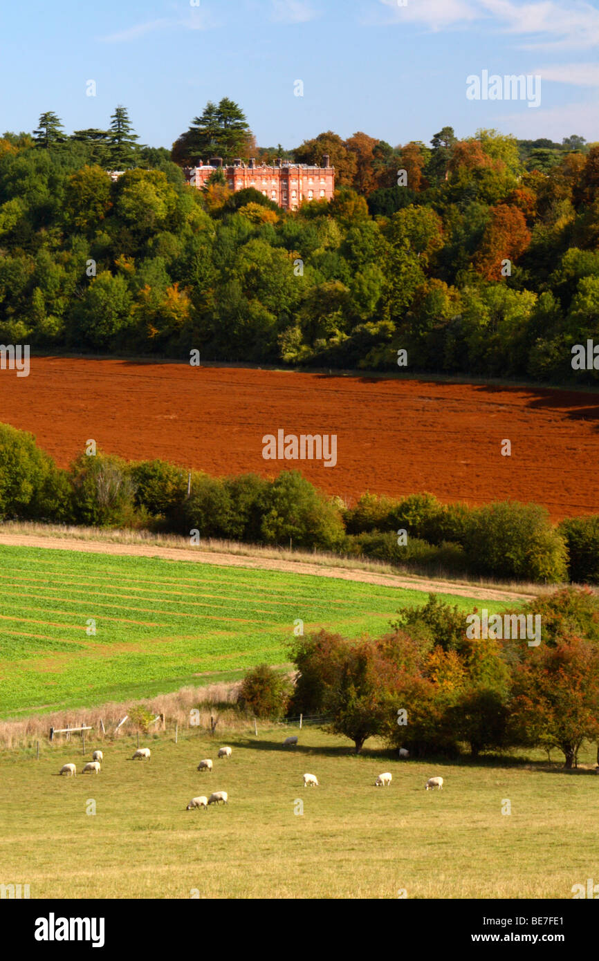 Vue sur les champs dans la vallée Hughenden Manor à Hughenden, High Wycombe, Buckinghamshire, Royaume-Uni Banque D'Images