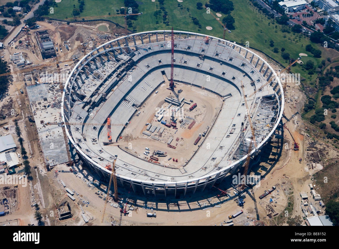 Photo aérienne de la construction du stade pour la FIFA 2010 Coupe du Monde de Football, l'État décembre 2008, Cape Town, Western Cape, Afrique du Sud Banque D'Images