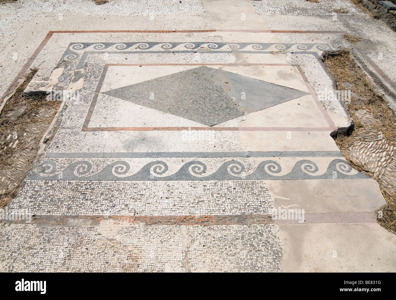 Mosaïque de galets à partir de la période hellénistique à Parikia, Paros, Grèce Banque D'Images