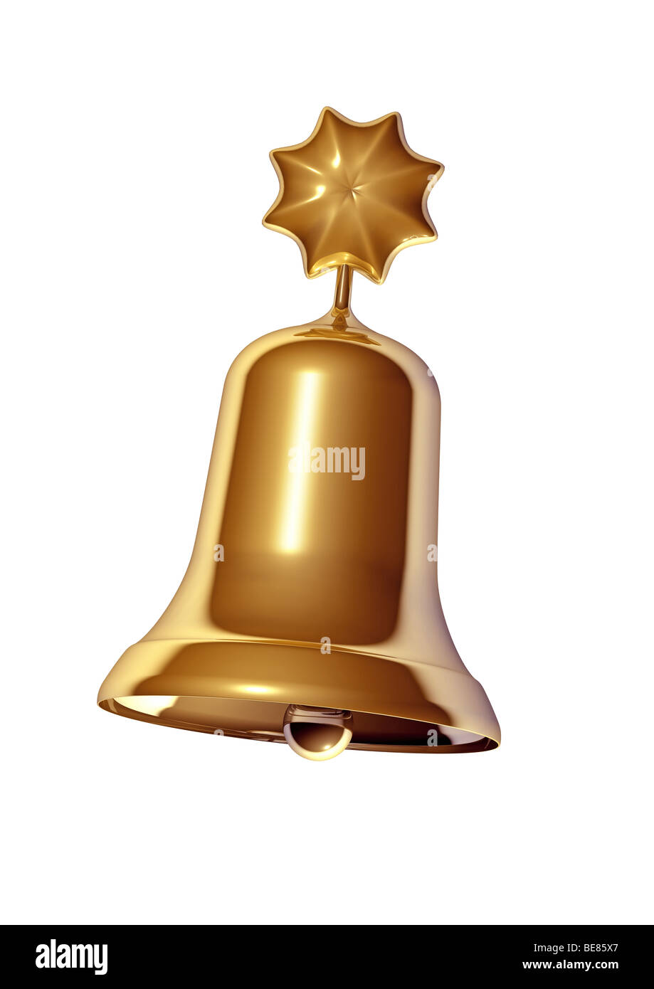 Golden Christmas Bell sur fond blanc Banque D'Images